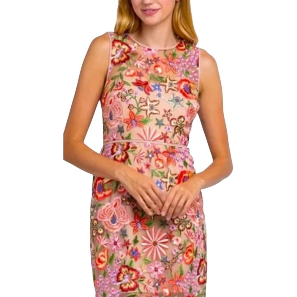 Sam Edelman Tan/Nude Floral Embroidered Sleeveless Dress. Size 10.